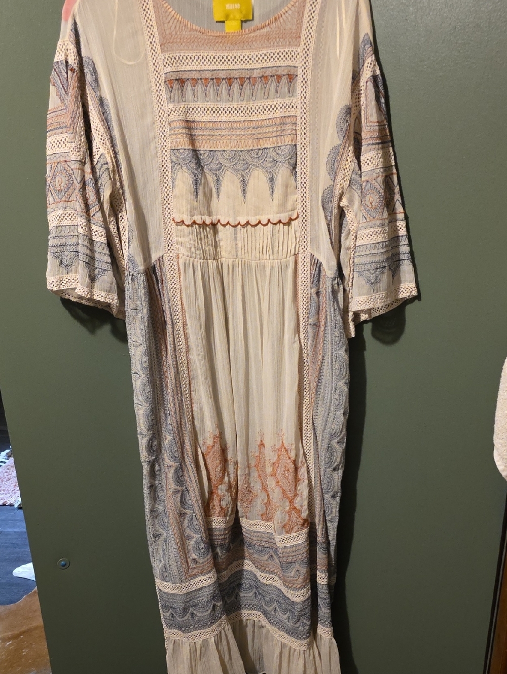 Maeve Cream Maxi Dress with Blue and Rust Embroidery
